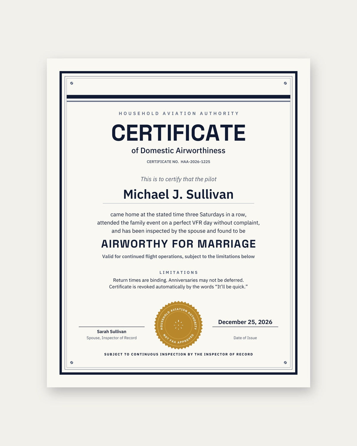 Certificate of Domestic Airworthiness