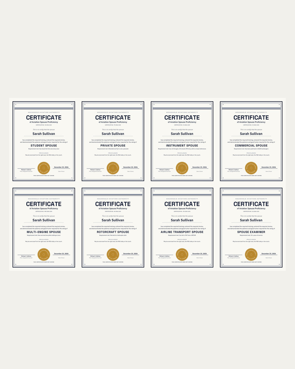 Certificate of Aviation Spouse Proficiency (Personalized)