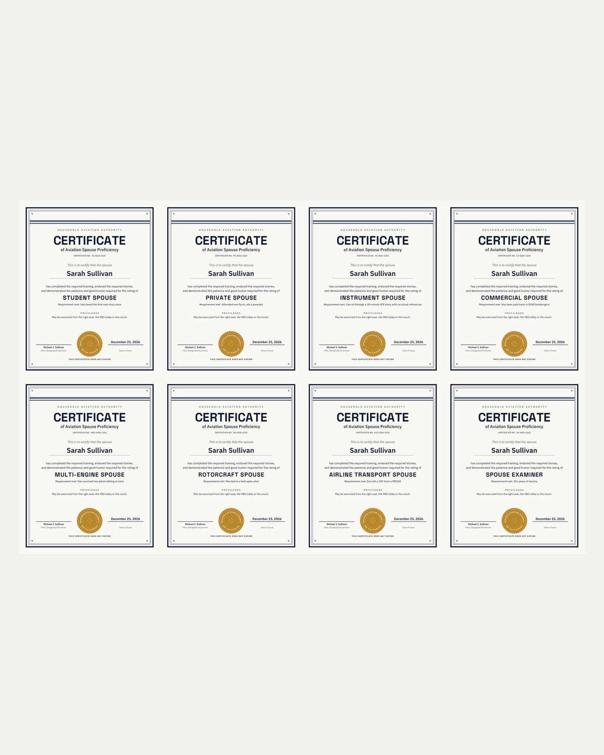 Certificate of Aviation Spouse Proficiency (Personalized)